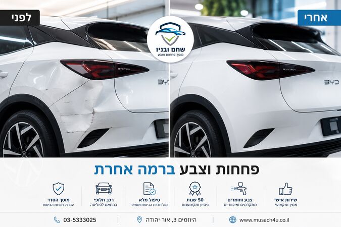 תיקון פחחות וצבע - לפני ואחרי - מכה בכנף אחורית