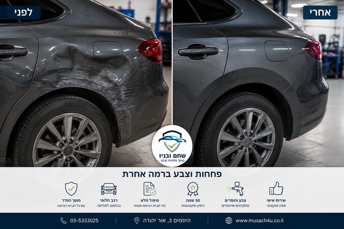 תיקון פחחות וצבע - לפני ואחרי - יישור מכה בדלת